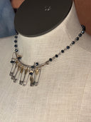 Choker &amp; earrings-blue faceted stones with safety pins on curved bar