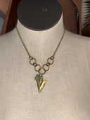 Necklace-Antique Brass Arrowhead w/ turquoise bead on short ab chain