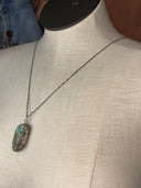 Necklace-Wire wrapped Amazonite pendant on long silver chain