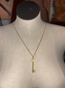 Necklace-Gold Key on long gold small Rolo chain