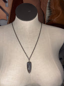 Necklace-Platinum Moonstone arrow on long gunmetal chain