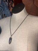 Necklace-Platinum Moonstone arrow on long gunmetal chain