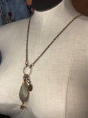 Necklace-Amazonite and charms on long Fire Torched Copper chain