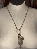 Necklace-Amazonite and charms on long Fire Torched Copper chain