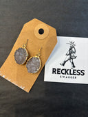 Earrings-Gray Drusy ovals in gold