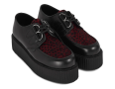 Platform Black 2-Tone Contrast Red Pony Stitch Leather Creeper