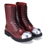 Platform Lace Combat Maroon Leather Boot Metal Cap Toe