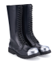 Platform Lace Combat Black Leather Boot Metal Cap Toe