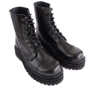 Platform Lace Combat Black Leather Boot Metal