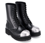 Platform Lace Combat Black Leather Boot Metal Cap Toe