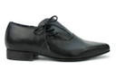 Grain Leather Black Winklepicker Shoe with side lace & low heel