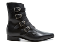Grain Leather Black Winklepicker Boot 4-buckle with low heel