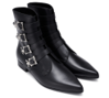 Grain Leather Black Winklepicker Boot 4-Skull buckle with low heel