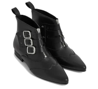 Grain Leather Black Winklepicker Boot 3-buckle with low heel