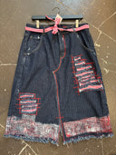 Pinstripe Shredded Checkered Denim