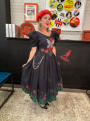 Alice in Goth Land: Black Goth Red Rose, Butterfly & Skull Swing Dress - Reckless Swagger