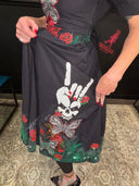 Alice in Goth Land: Black Goth Red Rose, Butterfly & Skull Swing Dress - Reckless Swagger