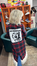 Amyl & The Sniffers Red Navy Tartan Coat with Faux Mongolian Fur Collar + Cuffs | One of a Kind - Reckless Swagger