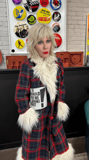 Amyl & The Sniffers Red Navy Tartan Coat with Faux Mongolian Fur Collar + Cuffs | One of a Kind - Reckless Swagger