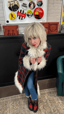 Amyl & The Sniffers Red Navy Tartan Coat with Faux Mongolian Fur Collar + Cuffs | One of a Kind - Reckless Swagger