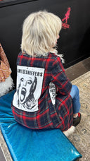 Amyl & The Sniffers Red Navy Tartan Coat with Faux Mongolian Fur Collar + Cuffs | One of a Kind - Reckless Swagger