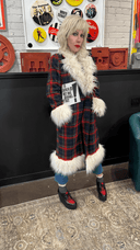 Amyl & The Sniffers Red Navy Tartan Coat with Faux Mongolian Fur Collar + Cuffs | One of a Kind - Reckless Swagger