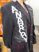 Anarchy Punk Not Dead - Hand - Painted Splatter Denim Jacket with Red Yarn Stitching - Reckless Swagger