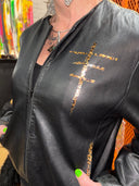 Barney's Vintage Bomber Jacket - Punk Rock Leopard Trim Leather Jacket - Reckless Swagger