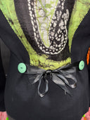 Batik Scarf Insert Jacket - Green Button Contrast Anarchist Fashion - Reckless Swagger