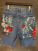 Bermuda Flowers Silver Paint Denim Shorts - Festival Ready - Reckless Swagger