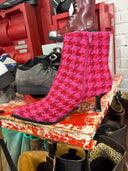 Betsey Johnson Pink Red Tweed Boots - Reckless Swagger
