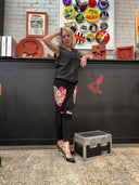 Black Denim Floral with Patch Knees - Reckless Swagger