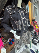 Black Leopard Studded Denim Set - Punk Rock Shorts & Jacket Two - Piece Suit - Reckless Swagger