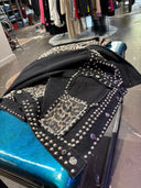 Black Leopard Studded Denim Set - Punk Rock Shorts & Jacket Two - Piece Suit - Reckless Swagger