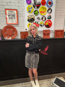Black Leopard Studded Denim Set - Punk Rock Shorts & Jacket Two - Piece Suit - Reckless Swagger