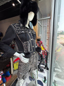 Black Leopard Studded Denim Set - Punk Rock Shorts & Jacket Two - Piece Suit - Reckless Swagger
