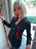 Black Neon Punk Blazer - Rock Hand Symbol & Safety Pin Details - Reckless Swagger