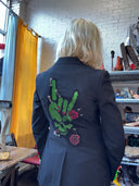Black Neon Punk Blazer - Rock Hand Symbol & Safety Pin Details - Reckless Swagger