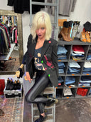Black Neon Punk Blazer - Rock Hand Symbol & Safety Pin Details - Reckless Swagger