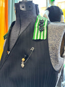 Black Punk Waistcoat with Green & White Stripe Detail - Tailored Upcycled Vest - Reckless Swagger