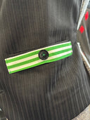 Black Punk Waistcoat with Green & White Stripe Detail - Tailored Upcycled Vest - Reckless Swagger