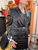 Black Satin SKA Checkered Dress & Jacket Set - Punk Rock Statement Ensemble - Reckless Swagger