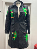 Black Taffeta Duster with Green Skull Eye Patch - Gothic Statement Coat - Reckless Swagger