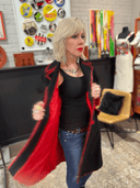 Black Wool Car Coat with Red Clubs - Unique Statement Outerwear - Reckless Swagger