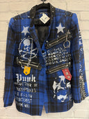 Blue Black Plaid Chain Punk Statement blazer - Reckless Swagger