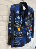 Blue Black Plaid Chain Punk Statement blazer - Reckless Swagger