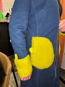 Blue Denim Steampunk Coat - Mustard Accents Cuffs & Belts Industrial Details - Reckless Swagger