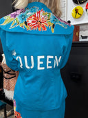 Blue Floral Punk Suit with Vintage Skirt - Upcycled Queen Edition - Reckless Swagger