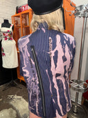 Blue Pinstripe Bleach Zipper Punk Jacket - Breaking All The Rules - Reckless Swagger