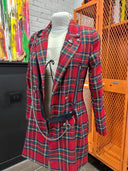 British Red Tartan Blazer - Sex Pistols 'God Save the Queen' Punk Statement Piece - Reckless Swagger